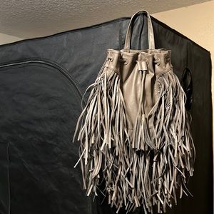 Leather Drawstring Fringe Backpack